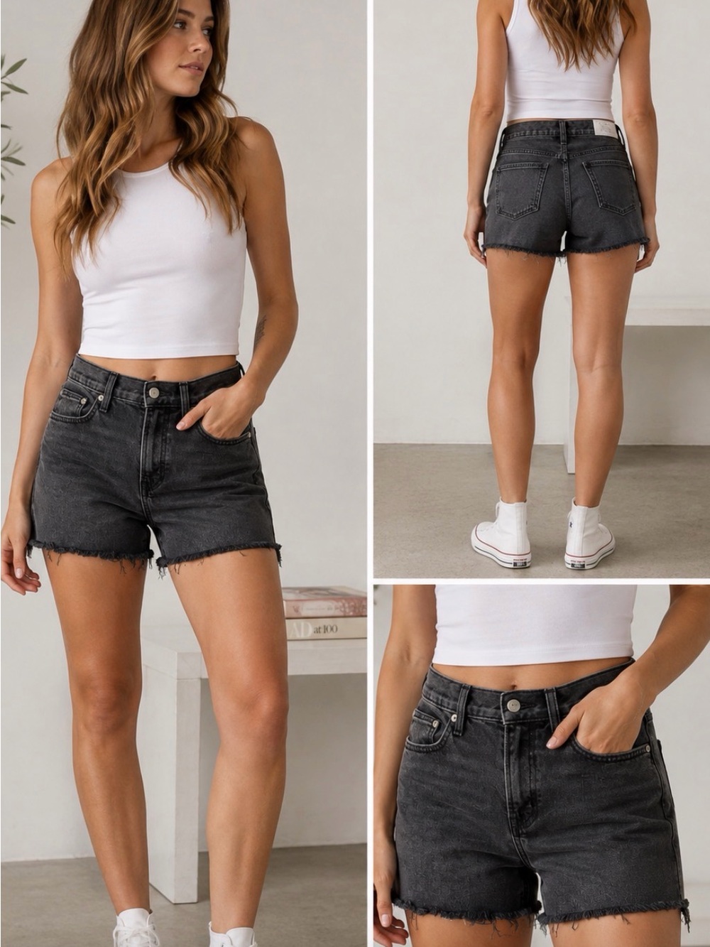 GAP Black Washed Denim Shorts with White Label